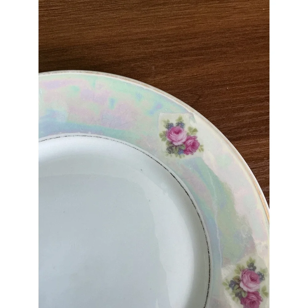 Bavaria Lusterware Floral Dessert Plates, Set of 2, Iridescent Vintage China